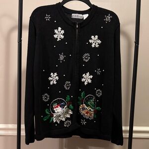 B P Designs vintage Black Embellished Beaded Women's Large Christmas Sweater